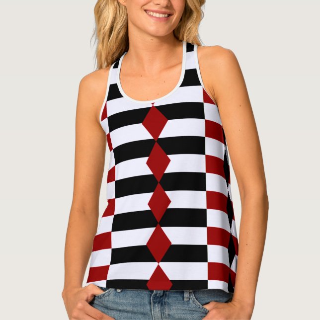 Harlequin Black, White and Red Halloween Tank Top (Front)