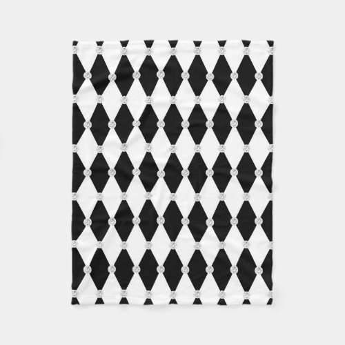 Harlequin Black White Rhombus Diamond Shape Fleece Blanket