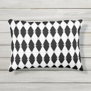 Harlequin Black White Rhombus Diamond Shape Outdoor Pillow