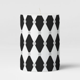 Harlequin Black White Rhombus Diamond Shape Pillar Candle