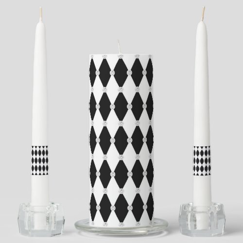 Harlequin Black White Rhombus Diamond Shape Unity Candle Set