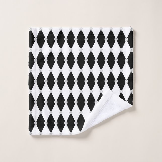 Harlequin Black White Rhombus Diamond Shape Wash Cloth (Wash Cloth)