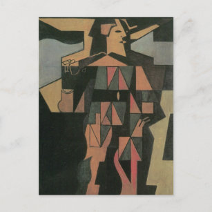 Harlequin by Juan Gris, Vintage Cubism Art Postcard