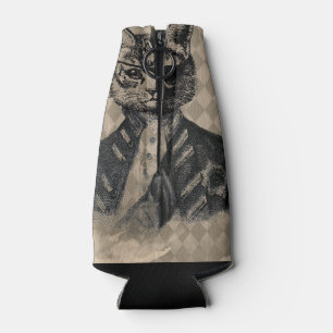 Harlequin Cat Grunge Bottle Cooler