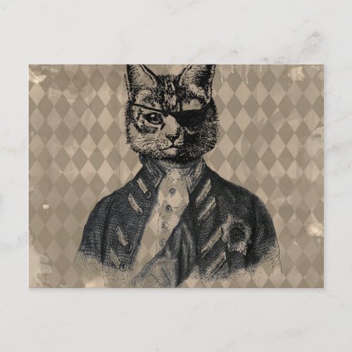 Harlequin Cat Grunge Postcard