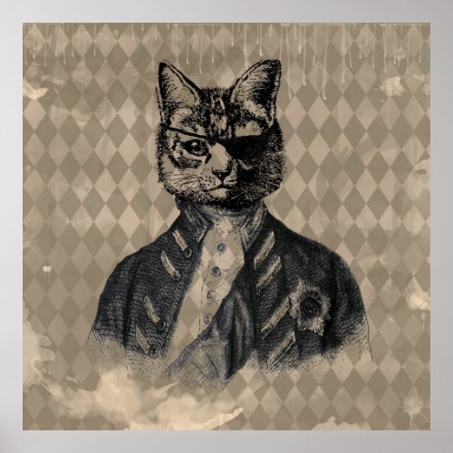 Harlequin Cat Grunge Poster