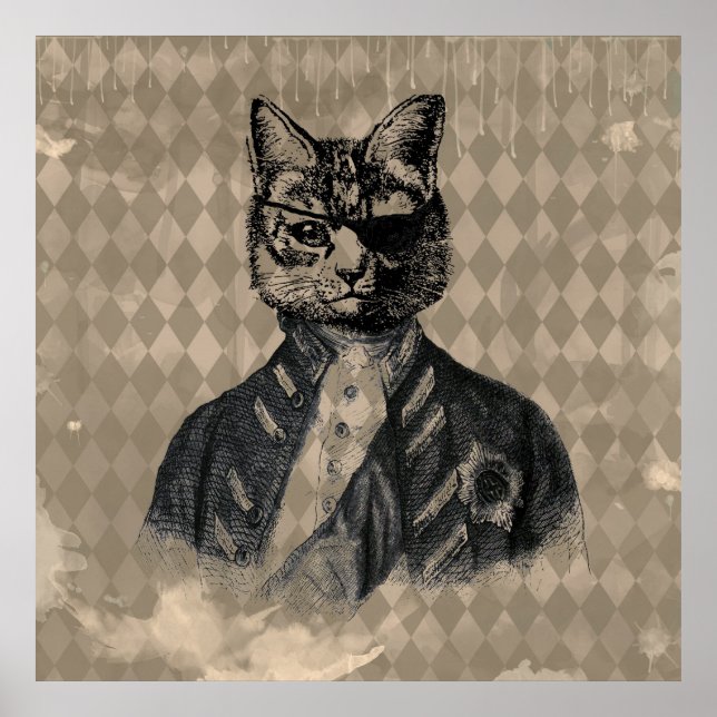 Harlequin Cat Grunge Poster (Front)