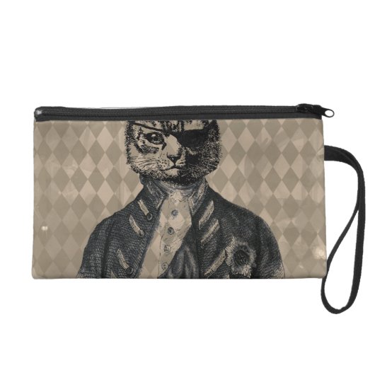 Harlequin Cat Grunge Wristlet Purse (Front)