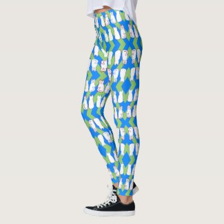 Harlequin Cats - Blue &amp; Green Stripe - White Cats Leggings