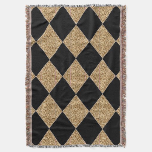HarlequinClassicBlack & Gold Throw Blanket Zazzle