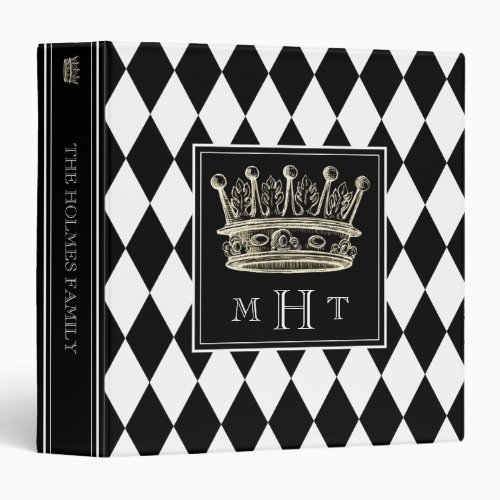 Harlequin Crown Black and White Monogram Scrapbook 3 Ring Binder