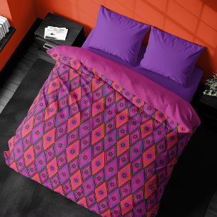 Harlequin Diamond Floral on Fuchsia Duvet Cover