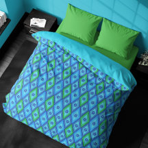 Harlequin Diamond Floral Tropical Blue Duvet Cover