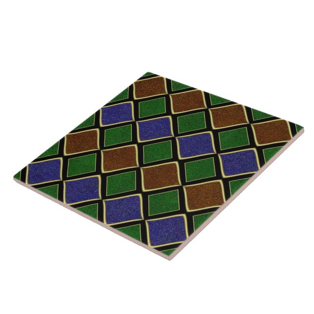 Harlequin Diamond Grid: Textured Harmony Ceramic Tile (Side)
