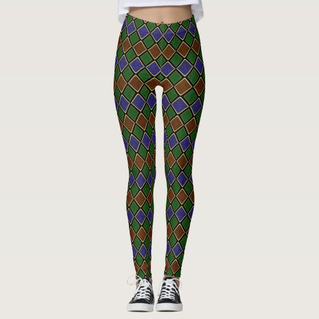 Harlequin Diamond Grid: Textured Harmony Leggings (Front)