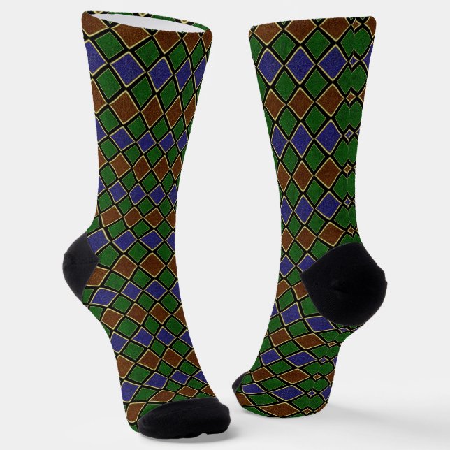 Harlequin Diamond Grid: Textured Harmony Socks (Angled)