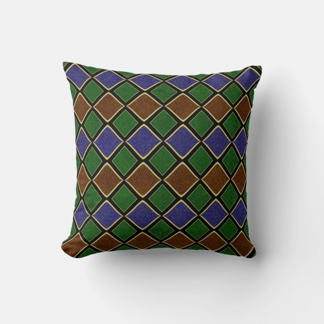 Harlequin Diamond Grid: Textured Harmony Throw Pillow (Front)