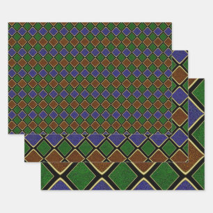 Harlequin Diamond Grid: Textured Harmony Wrapping Paper Sheets