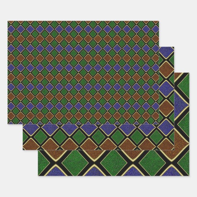 Harlequin Diamond Grid: Textured Harmony Wrapping Paper Sheets (Set)