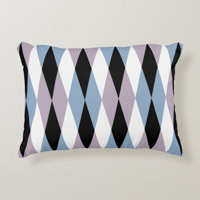 Harlequin Diamond Pattern - Blue and Dusty Lilac Accent Pillow (Front)