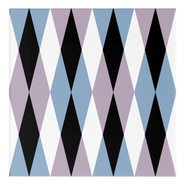 Harlequin Diamond Pattern - Blue and Dusty Lilac Acrylic Print (Front)
