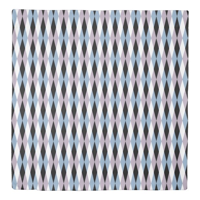 Harlequin Diamond Pattern - Blue and Dusty Lilac Duvet Cover (Front)