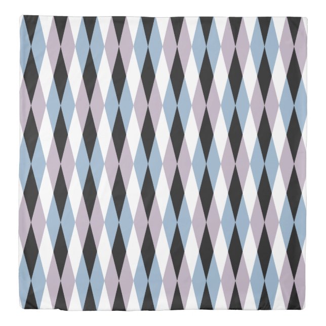 Harlequin Diamond Pattern - Blue and Dusty Lilac Duvet Cover (Front)