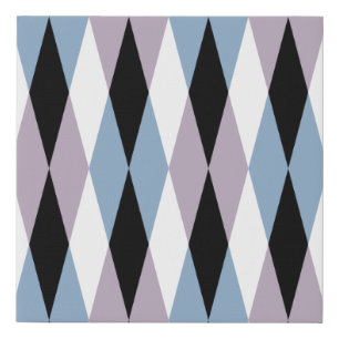 Harlequin Diamond Pattern - Blue and Dusty Lilac Faux Canvas Print