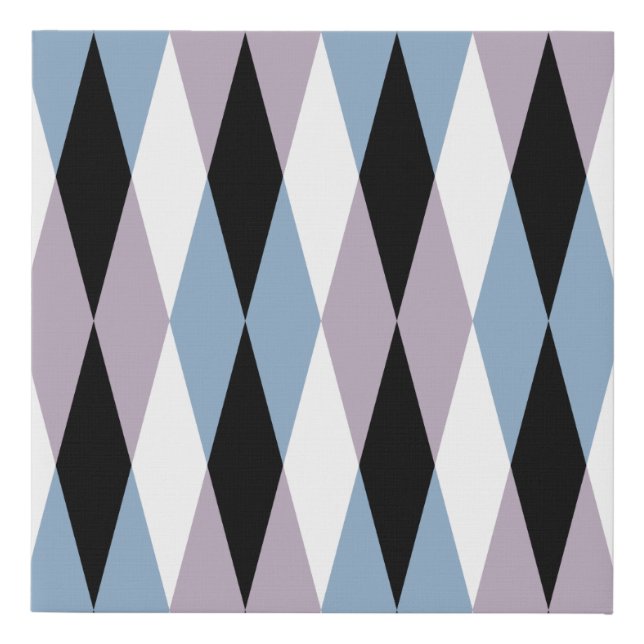 Harlequin Diamond Pattern - Blue and Dusty Lilac Faux Canvas Print (Front)