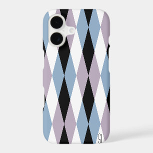 Harlequin Diamond Pattern - Blue and Dusty Lilac iPhone 17 Case