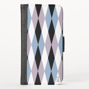 Harlequin Diamond Pattern - Blue and Dusty Lilac iPhone X Wallet Case