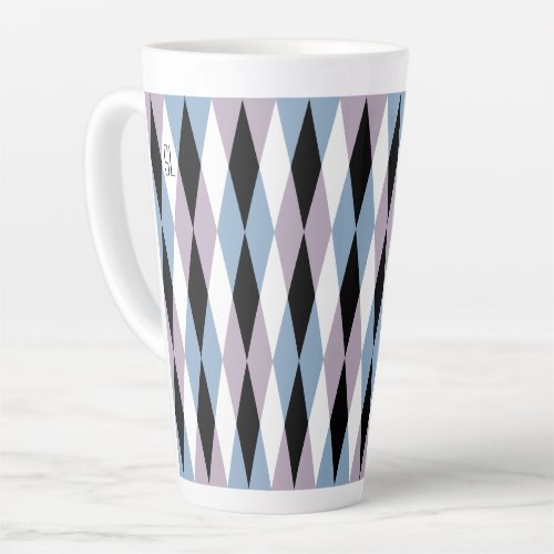 Harlequin Diamond Pattern _ Blue and Dusty Lilac Latte Mug