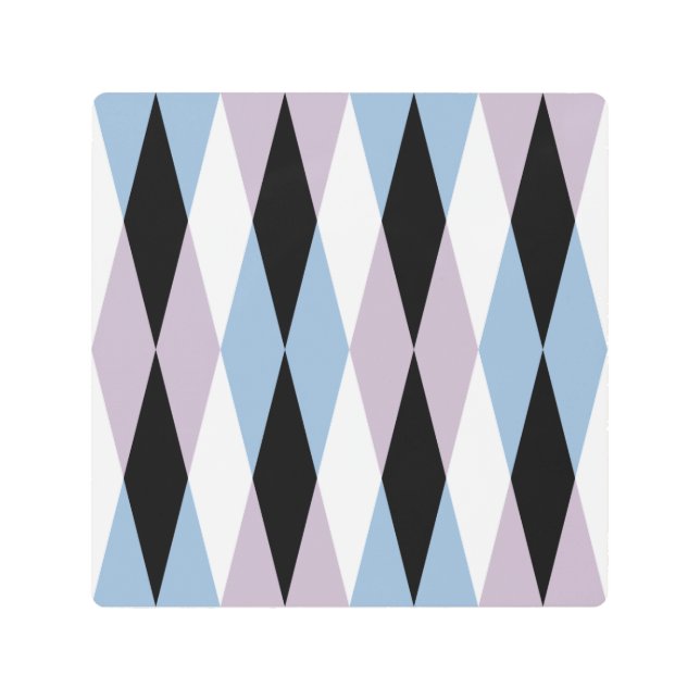 Harlequin Diamond Pattern - Blue and Dusty Lilac Metal Print (Front)