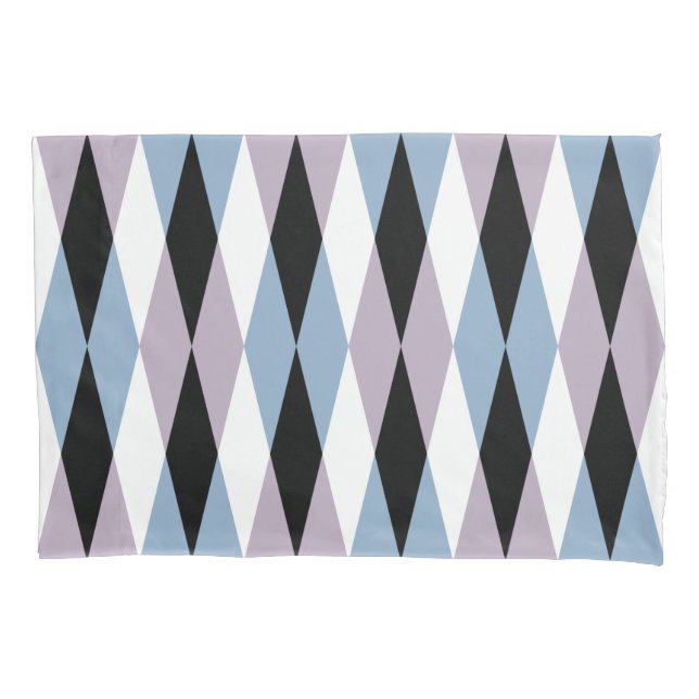 Harlequin Diamond Pattern - Blue and Dusty Lilac Pillow Case (Front)