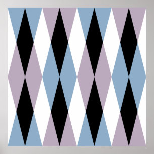 Harlequin Diamond Pattern - Blue and Dusty Lilac Poster