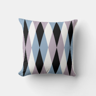 Harlequin Diamond Pattern - Blue and Dusty Lilac Throw Pillow