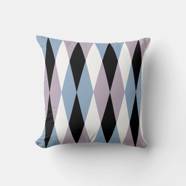 Harlequin Diamond Pattern - Blue and Dusty Lilac Throw Pillow (Front)
