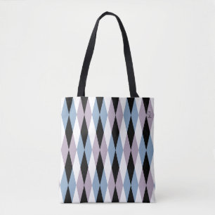Harlequin Diamond Pattern - Blue and Dusty Lilac Tote Bag