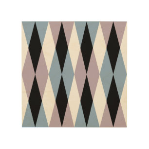 Harlequin Diamond Pattern - Blue and Dusty Lilac Wood Wall Art