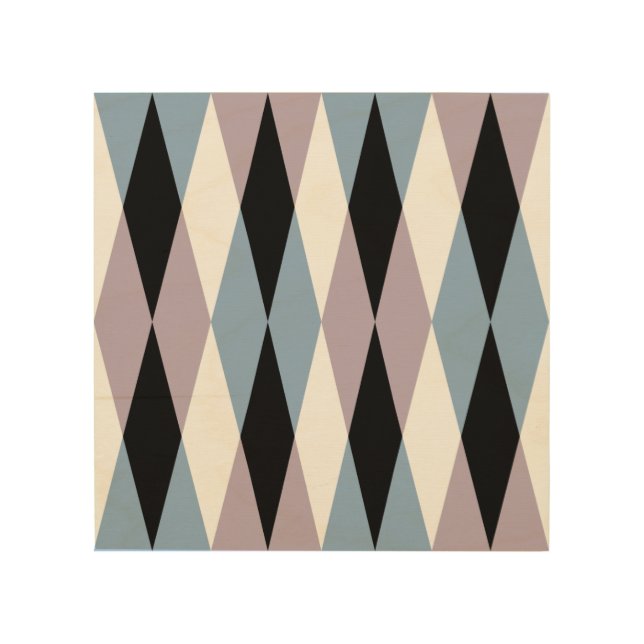 Harlequin Diamond Pattern - Blue and Dusty Lilac Wood Wall Art (Front)