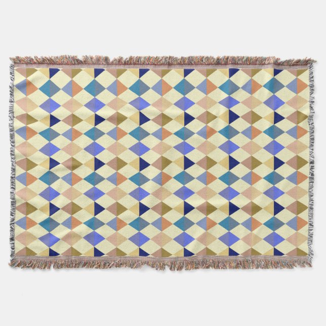 Harlequin / diamond pattern - Cream and Blue Throw Blanket (Front)