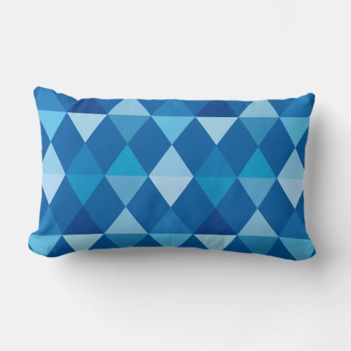 Harlequin  diamond pattern _ Denim Blues Lumbar Pillow