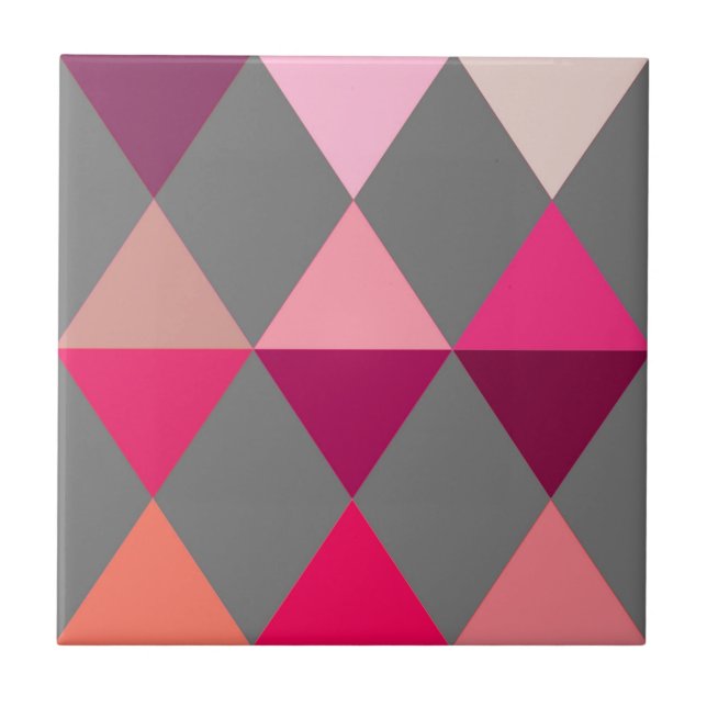 Harlequin / diamond pattern - Gray and Wine Ceramic Tile (Front)