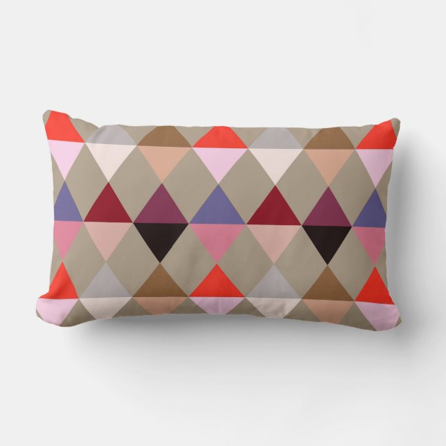 Harlequin / diamond pattern - Taupe multi Lumbar Pillow (Front)