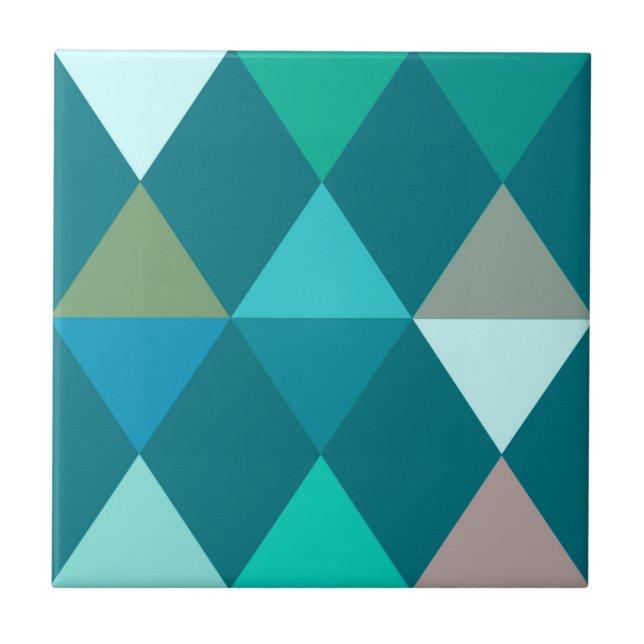 Harlequin / diamond pattern - Teal and Aqua Ceramic Tile (Front)