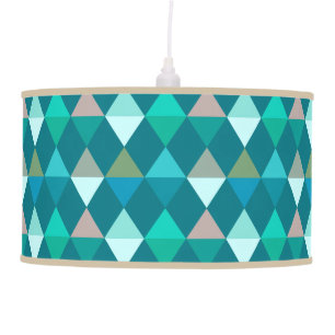 Harlequin / diamond pattern - Teal and Aqua Pendant Lamp