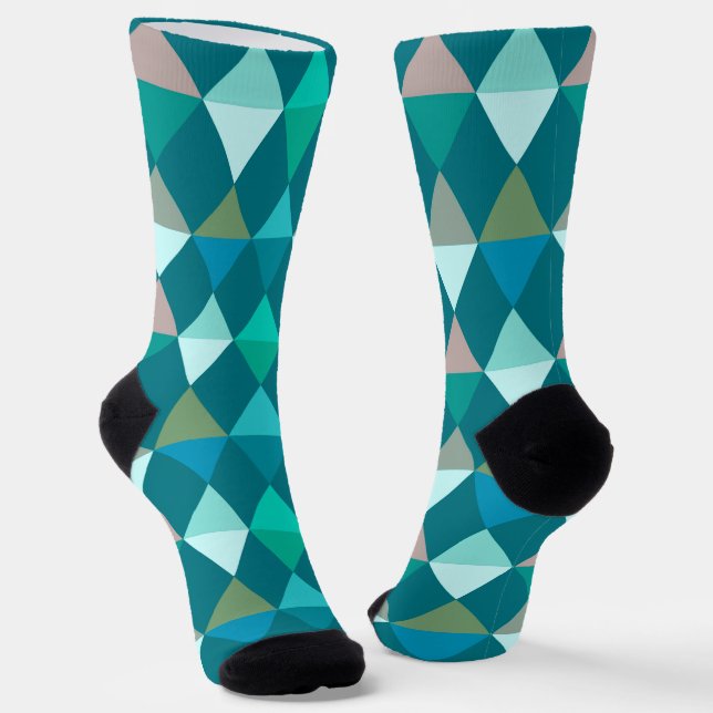 Harlequin / diamond pattern - Teal and Aqua Socks (Angled)