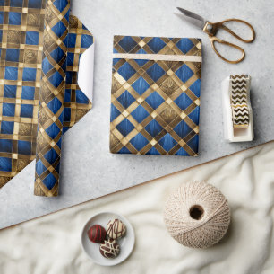 Harlequin Diamonds Blue and Gold ID1031 Wrapping Paper