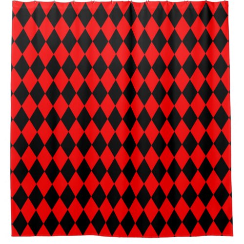 Harlequin Diamonds in Black and Red Shower Curtain