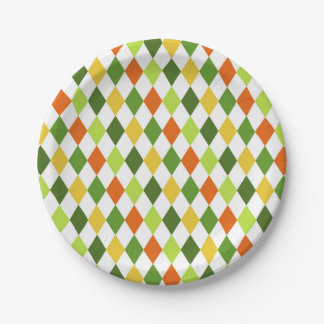 Harlequin Diamonds in St Patricks Day Irish Colors Paper Plates